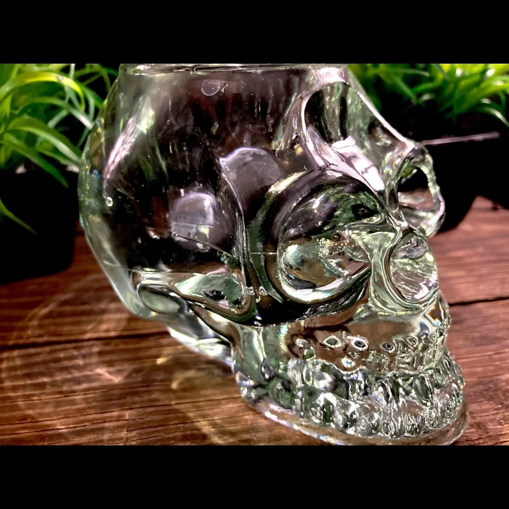 Glass Votive Crystal Skull Green Clear Glass Tea Light Holder Halloween